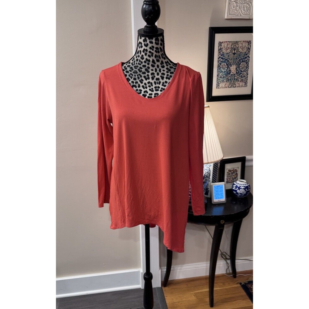 EILEEN FISHER Lava Red Asymmetric High Low sweater tunic M Minimalist READ